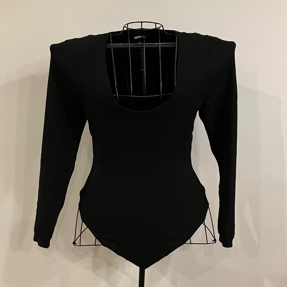 Express Black Ribbed Long Sleeve Bodysuit